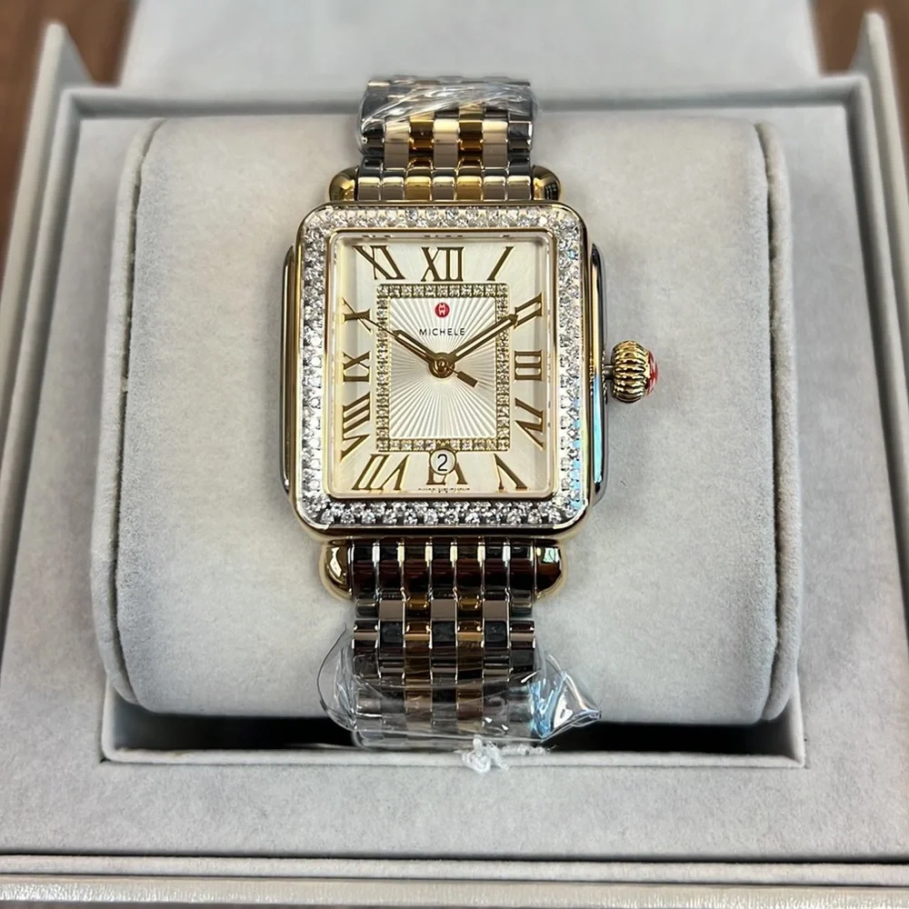 New Michele Deco Madison Diamond Two Tone Gold MWW06T000144 Ladies Watch